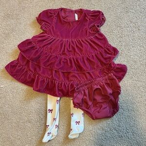 Janie & Jack Pink Velvet Dress & Tights